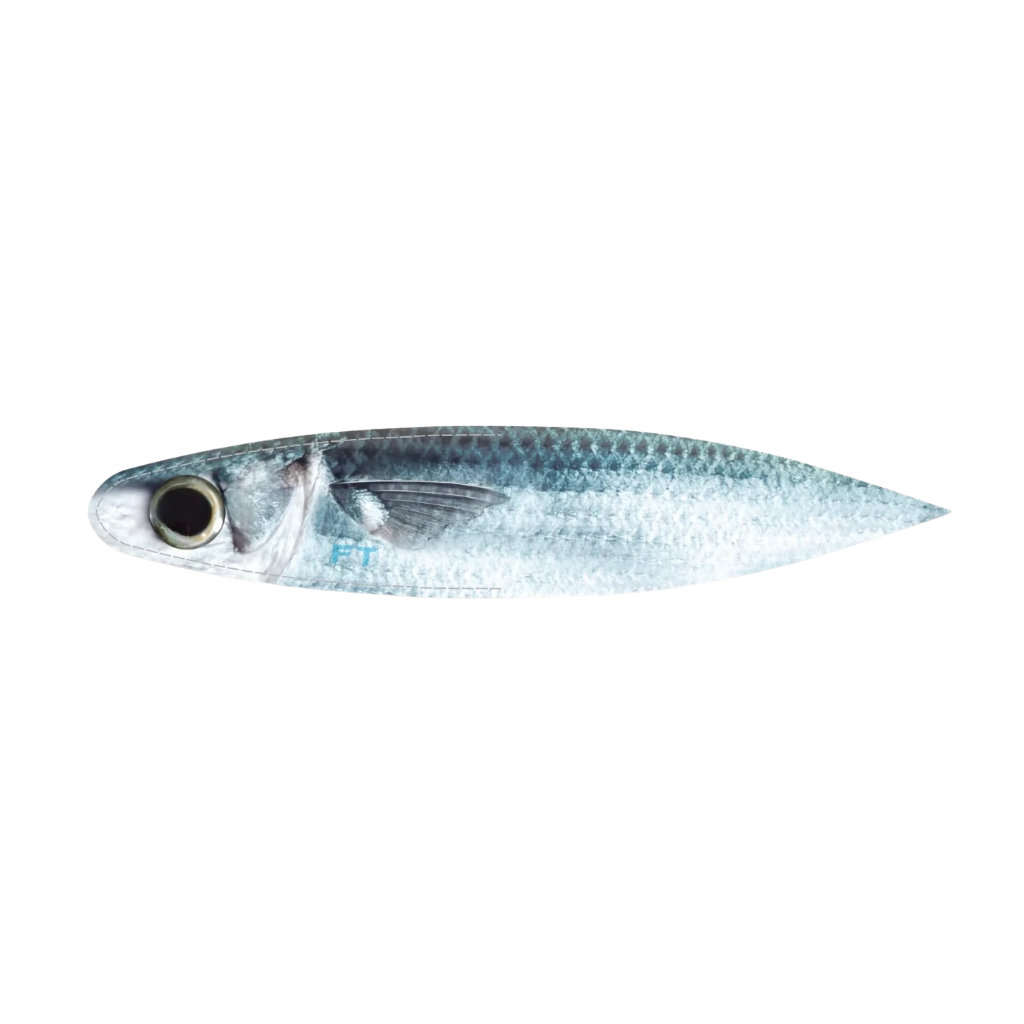 A realistic silver mullet fire tailz 11" billfish bacon dredge strip