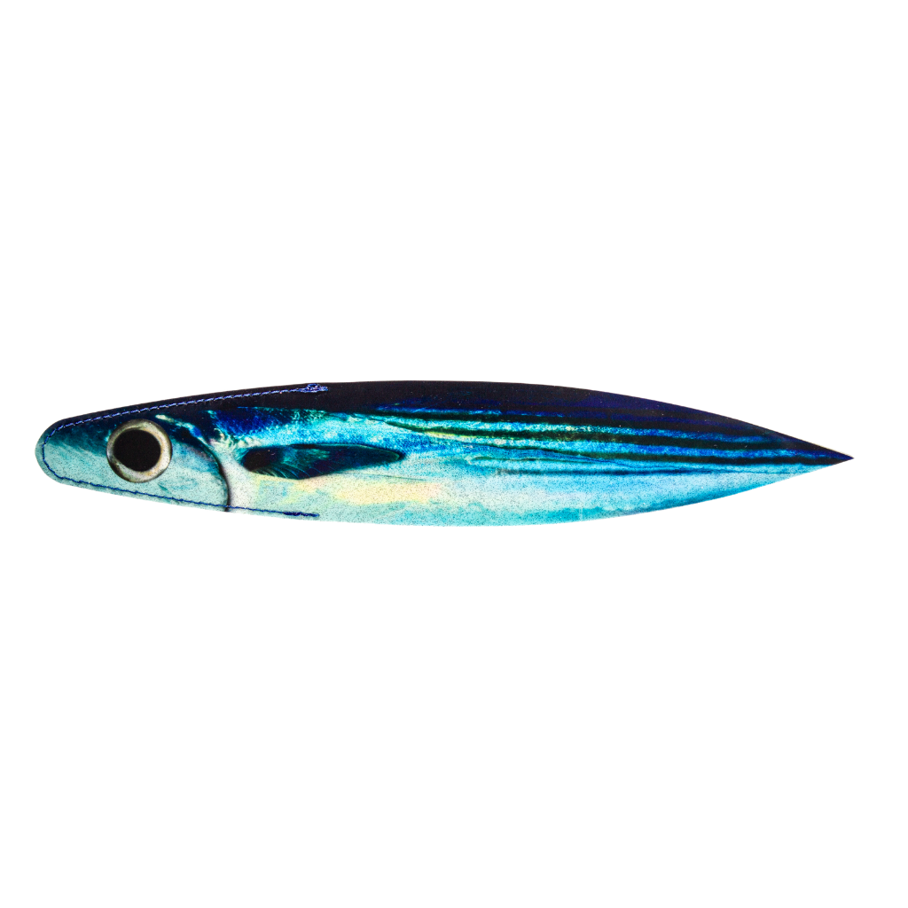 A single realistic pacific bonito fire tailz 14" billfish bacon dredge strip  