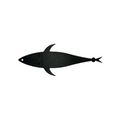 A minimalist black silhouette of a tuna fish centered on a plain white background.