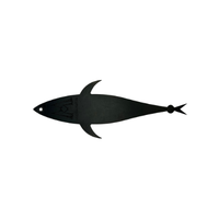 A minimalist black silhouette of a tuna fish centered on a plain white background.