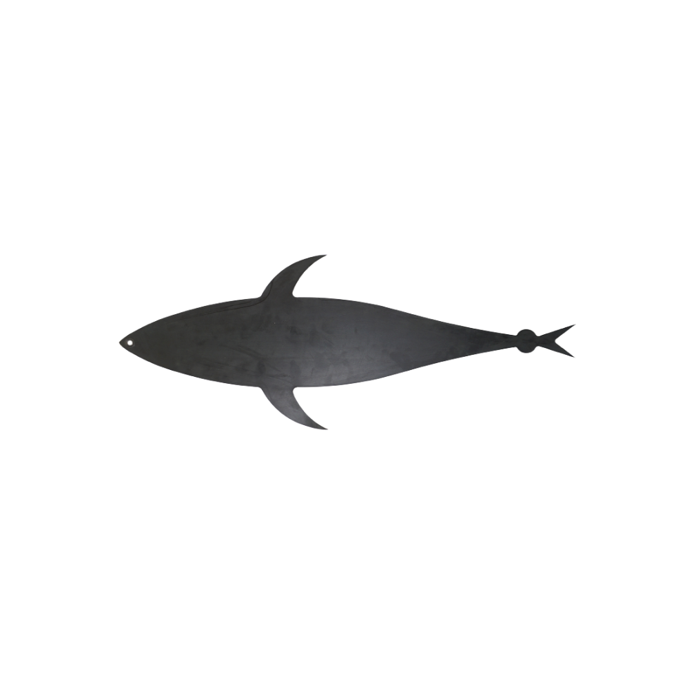 Black silhouette of a shark on a white background