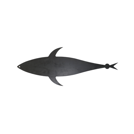 Black silhouette of a shark on a white background